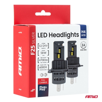 Amio H4 / H19 LED Headlight Full Canbus F25 Silver Series H4 LED 6000K Duobox